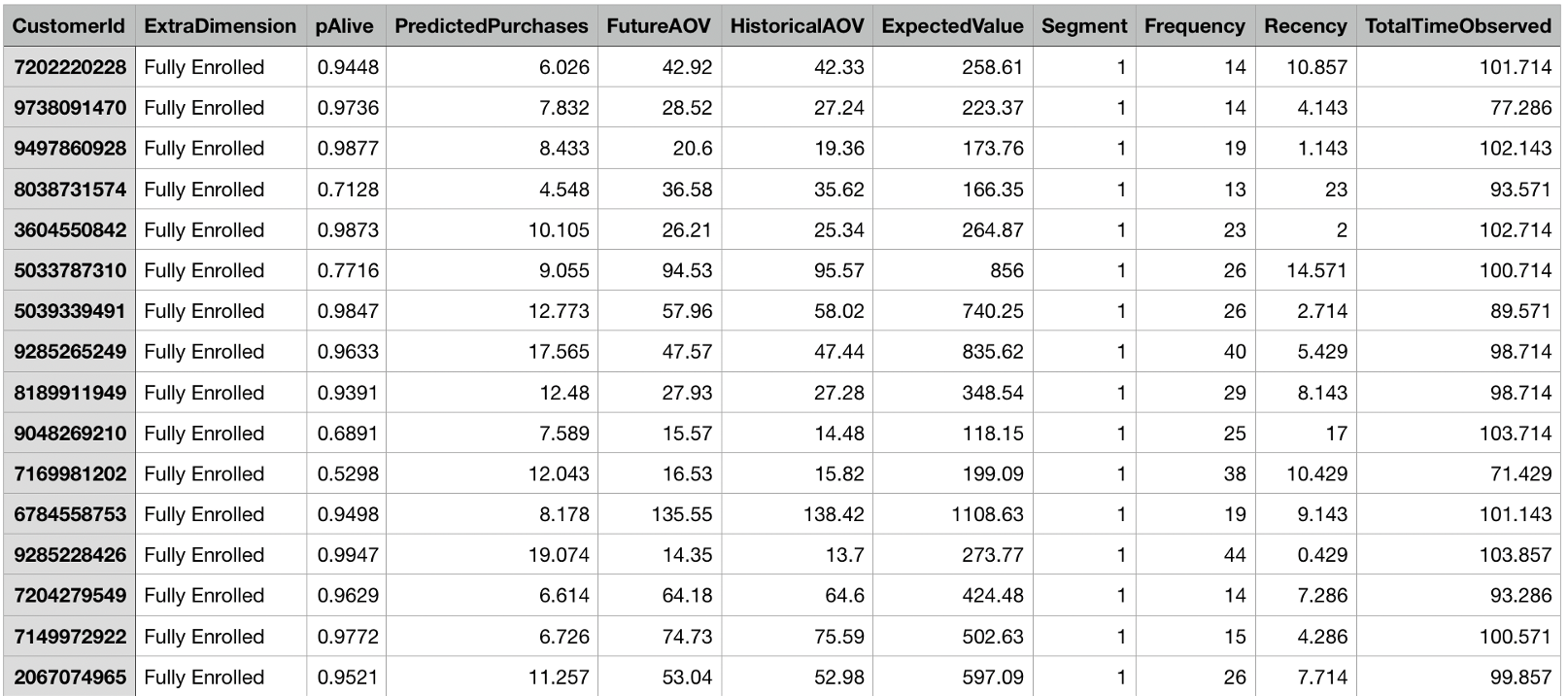 Individual Level CLV Metrics